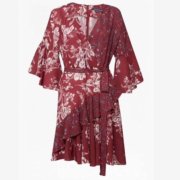 FRENCH CONNECTION Ellette Crepe Floral-print Faux-wrap Dress SIZE4 - Picture 4 of 11